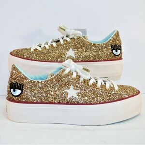 Converse Chiara Ferragni One Star Platform Low Top Gold Glitter Great Condition